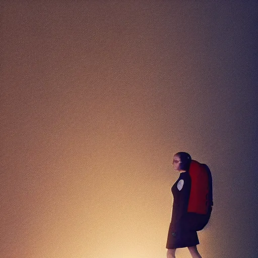 Prompt: a girl trapped under a big pile of backpacks, raf simons campaign, dramatic lighting, new york city