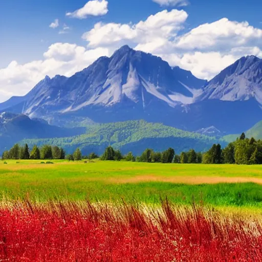 Image similar to beautiful meadows with a mountain range in the background