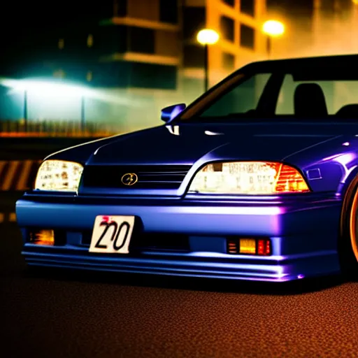 Image similar to a car JZX100 at illegal car meet, Saitama prefecture, city sunset mist streetlights, cinematic color, photorealistic, highly detailed, 200MM