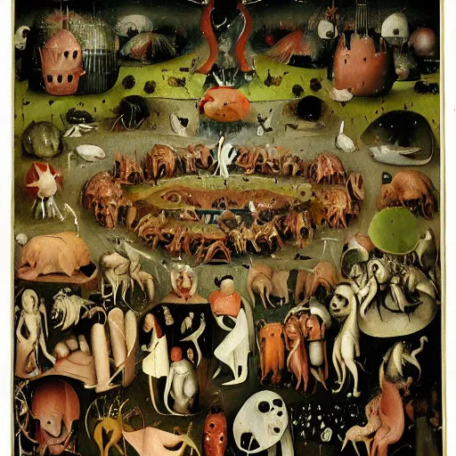 Prompt: additional characters from the garden of earthly delights by hieronymus bosch