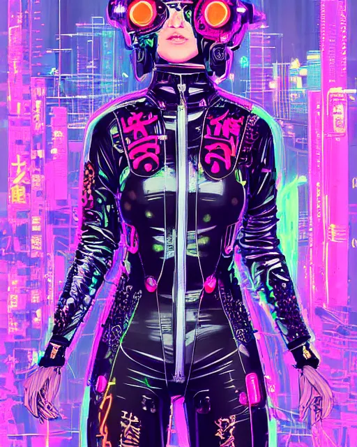 Image similar to detailed portrait Neon Operator Girl, cyberpunk futuristic neon, reflective catsuit, decorated with traditional Japanese ornaments by Ismail inceoglu dragan bibin hans thoma !dream detailed portrait Neon Operator Girl, cyberpunk futuristic neon, reflective puffy coat, decorated with traditional Japanese ornaments by Ismail inceoglu dragan bibin hans thoma greg rutkowski Alexandros Pyromallis Nekro Rene Maritte Illustrated, Perfect face, fine details, realistic shaded, fine-face, pretty face