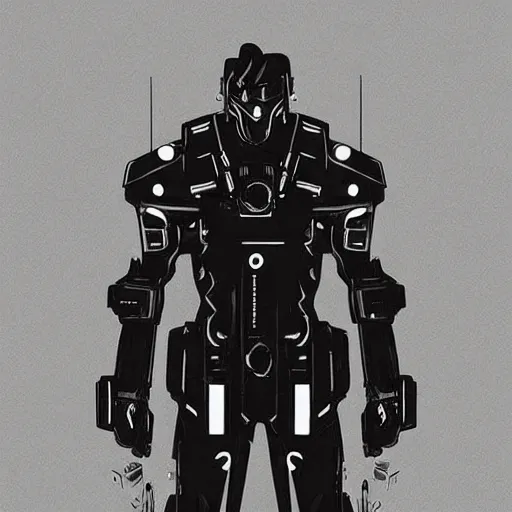 Image similar to Character design police man, Mecha humanoid, cyberpunk bomber jacket, concept art character, very high angle view, book cover, strong masculine features, sturdy body, command presence, royalty, smooth, sharp focus, organic, appealing, deep shadows, sketch line art for character design