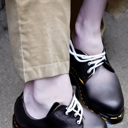 Image similar to An albinos vampire wearing Dr. Martens shoes