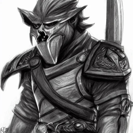 Prompt: dnd, pathfinder, raging bugbear, brandishing chainsword, character concept art, pencil sketch, profile view, character design