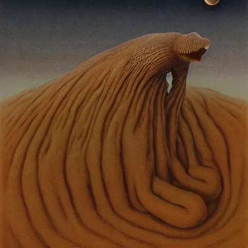 Image similar to !dream political propaganda of sandworm from Dune with the face of Joe Biden Joe Biden Joe Biden!!!!!!!!!!!!!!!!!!!!!!!!!!!!!!!, by Beksinski