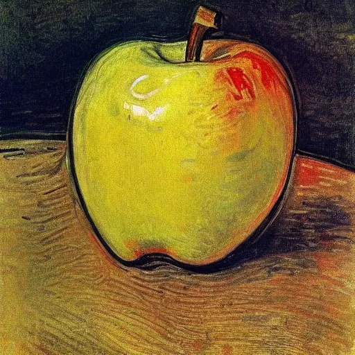 Prompt: high definition portrait of an apple by Edvard Munch