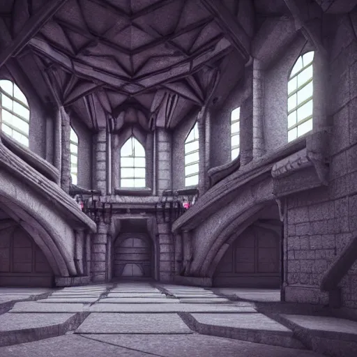 Prompt: ultra mega super hyper realistic Digital concept interior design of futuristic castle in mixed with medieval style. More cyberpunk less medieval. Natural white sunlight from the transperient roof. Rendered in VRAY and DaVinci Resolve and MAXWELL and LUMION 3D, Volumetric natural light