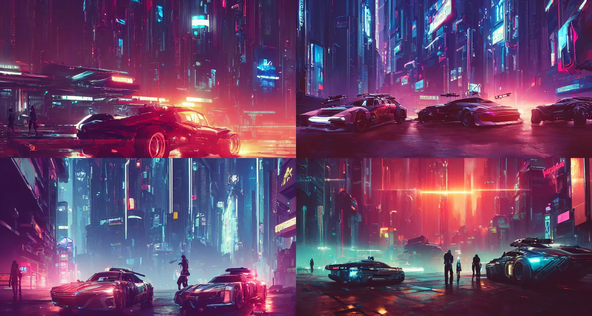 Prompt: a beautiful concept art of cyberpunk 2 0 7 7 cyber vehicles and futuristic city with people are working on cyber robotics creatures, by alena aenami and studio ghibli and alejandro burdisio, dark night, anime, manga, hyper detailed, vibrant, landscape, 8 k hdr, digital, artstation, cg