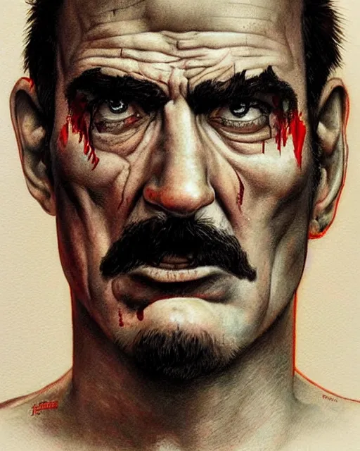 Prompt: portrait of real life super mario, gritty, dark, beautiful, very detailed, hyperrealistic, medium shot, very detailed painting by Glenn Fabry, by Joao Ruas