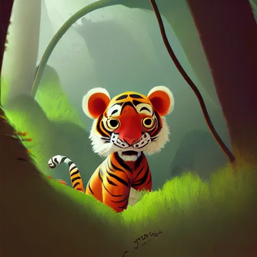 Prompt: goro fujita illustration a young little tiger in the jungle by goro fujita, painting by goro fujita, sharp focus, highly detailed, artstation