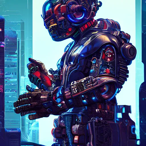 Image similar to futuristic advanced cyberpunk anfas pepe, artstation, marvel, hyper detailed, transformers