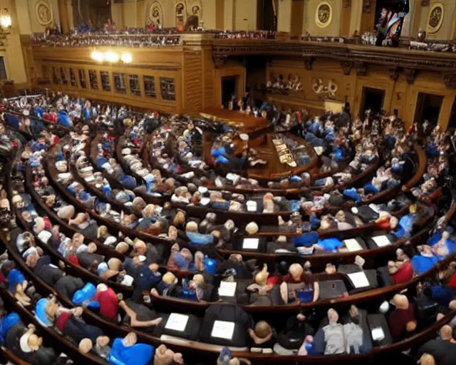 Prompt: bernie sanders bench-pressing 200 lb weights in senate chambers