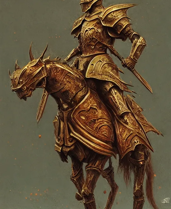 Image similar to royal knight in golden sun ornament armor, dismounted, beksinski, trending on artstation