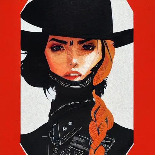 Prompt: Ana De Armas as a western outlaw picture by Sachin Teng, asymmetrical, dark vibes, Realistic Painting , Organic painting, Matte Painting, geometric shapes, hard edges, graffiti, street art:2 by Sachin Teng:4