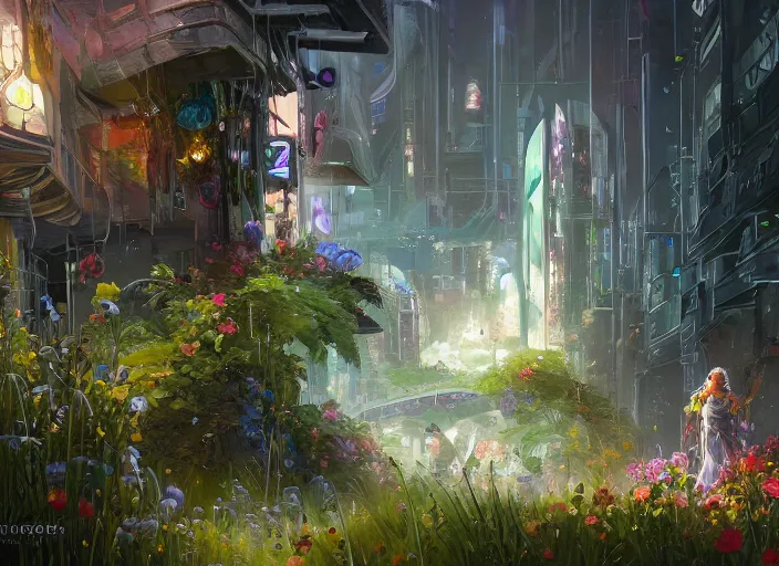 Image similar to cyberpunk flower bloom by vladimir volegov and alexander averin and peder mørk mønsted and adrian smith and raphael lacoste