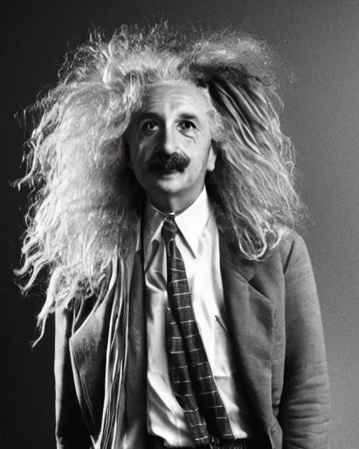 Image similar to a portrait of a 1 9 6 0 s hippie looking like albert einstein