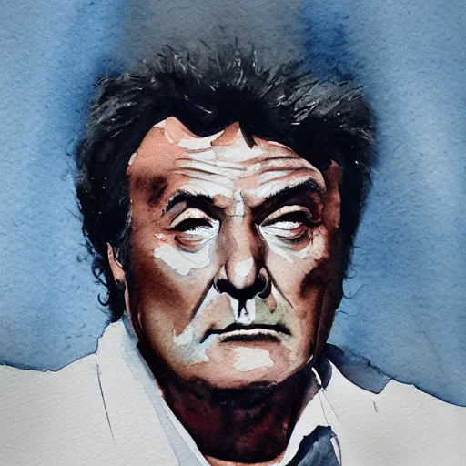 Prompt: watercolor portrait of columbo, highly detailed, centered, duotone