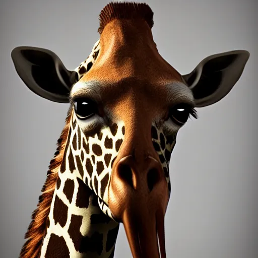 Image similar to a highly detailed portrait of a humanoid giraffe in a blue cloak, artstation, deviantart, professional, unreal engine 5, photorealistic