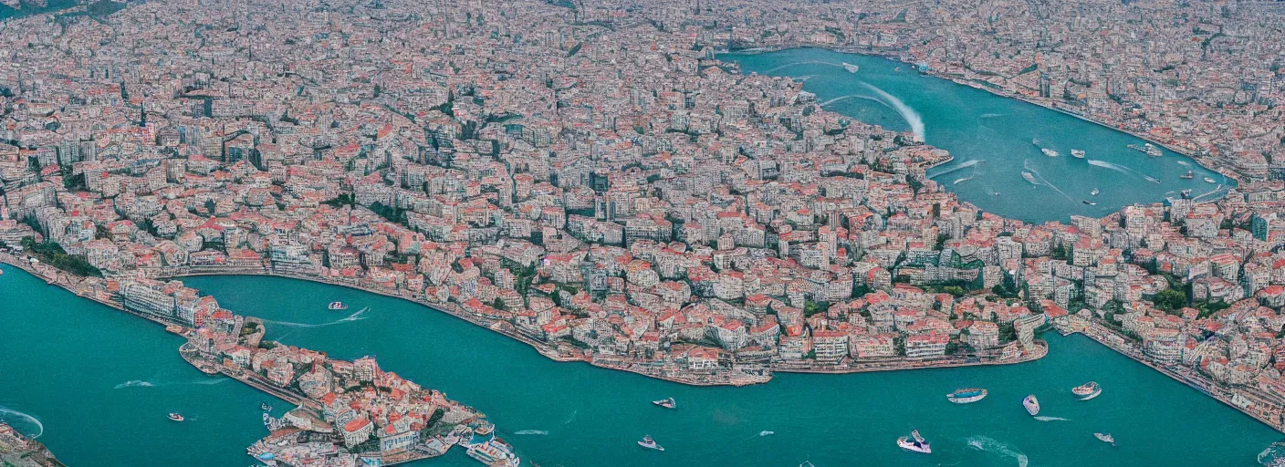 Prompt: tsunami in istanbul, realistic, photography, drone shot, sharp focus, 8 k detailed