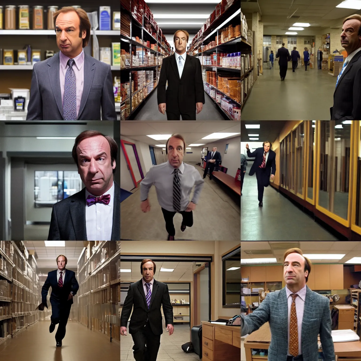 Prompt: pov : saul goodman chases you through the backrooms, running, frantic