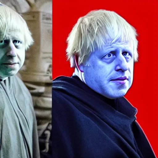 Image similar to Boris Johnson as Emperor Palpatine, dark background