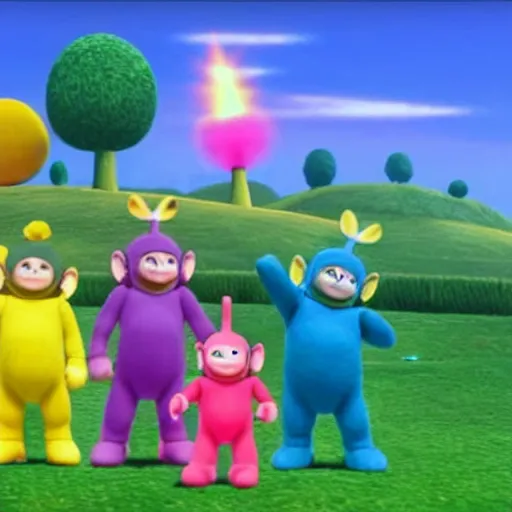 Image similar to The teletubbies on Super Smash bros ultimate, Nintendo switch