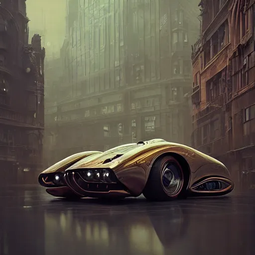 Image similar to cyborg cyber vintage supercar slick warm tones : by michal karcz, daniel merriam, victo ngai and guillermo del toro : ornate, dynamic, particulate, intricate, elegant, highly detailed, centered, artstation, smooth, sharp focus, octane render