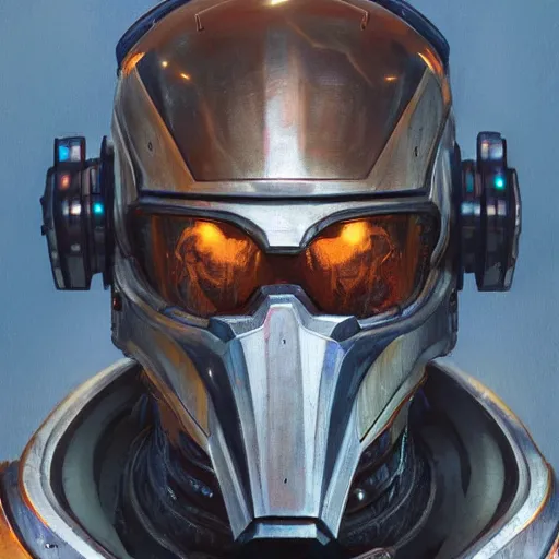 Image similar to the doomslayer as a realistic scifi cyberpunk knight, closeup portrait art by donato giancola and greg rutkowski, vintage retro scifi, realistic face, digital art, trending on artstation, symmetry!!!