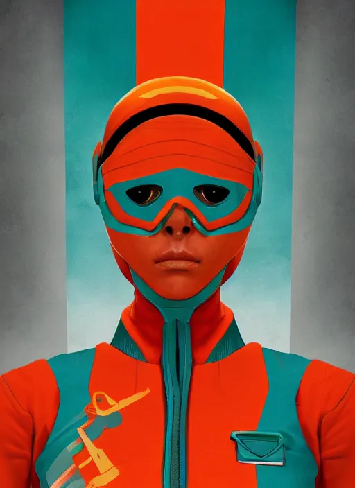 Image similar to symmetry closeup portrait of a racer girl cyborg jumpsuit in clouds cinematic light windy teal orange by gerald brom by mikhail vr