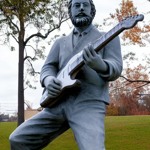 Prompt: a gigantic marble statue of roy buchanan holding his telecaster, little rock, arkansas