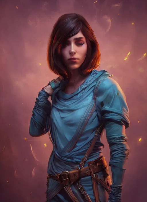 Image similar to An epic fantastic realism comic book style portrait painting of a beautiful psychic sorcerous, short brown hair, floating in the air, D&D Concept Art, unreal 5, DAZ, hyperrealistic, octane render, cosplay, RPG portrait, dynamic lighting