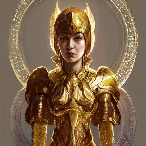 Image similar to Archangel with golden wings, heavy armor, , intricate, headshot, highly detailed, digital painting, artstation, concept art, sharp focus, cinematic lighting, illustration, art by artgerm and greg rutkowski, alphonse mucha, cgsociety