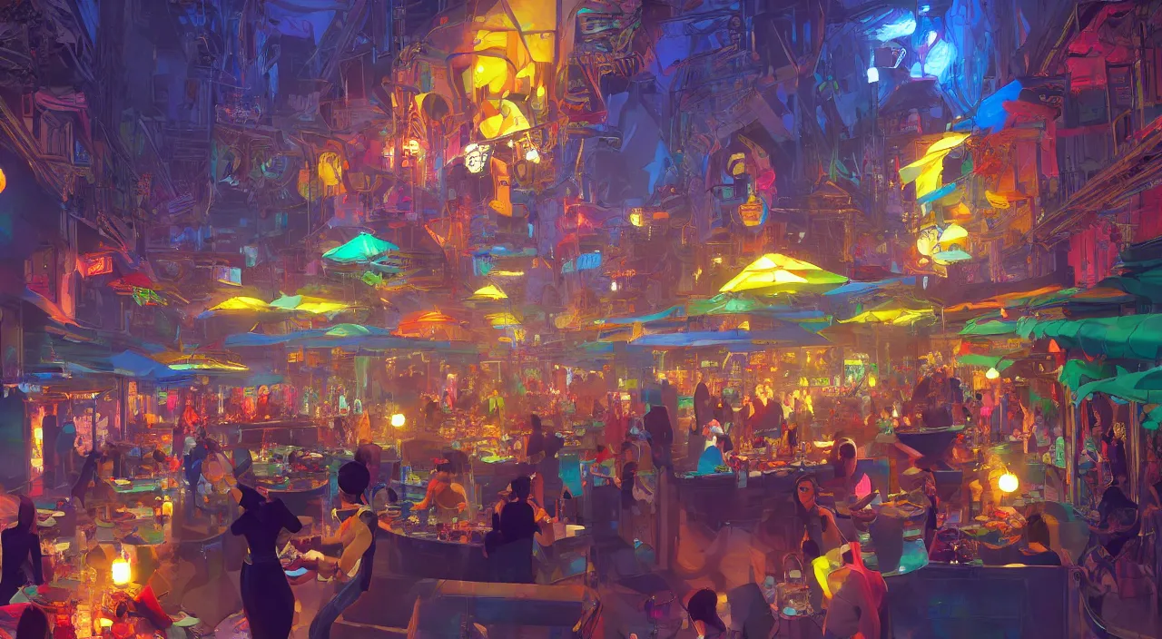 Image similar to bazaar zouk oriantal multicolorful sky shine place mosquet painting stylized digital video game icon global illumination ray tracing 8 k hd resolution, by ilya kuvshinov and cushart krentz and gilleard james