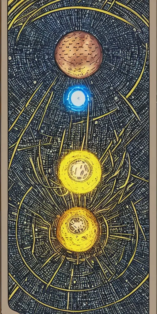 Prompt: Eight of Dyson Spheres, tarot card,