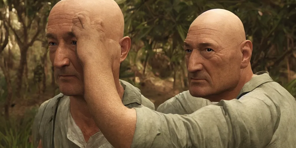 Image similar to john locke finding a new hatch in lost, face enhance, insandely detailed, photo realistic, cinematic lighting, trending on artstation, 4k, hyperrealistic, focused, extreme details, unreal engine 5, cinematic, masterpiece