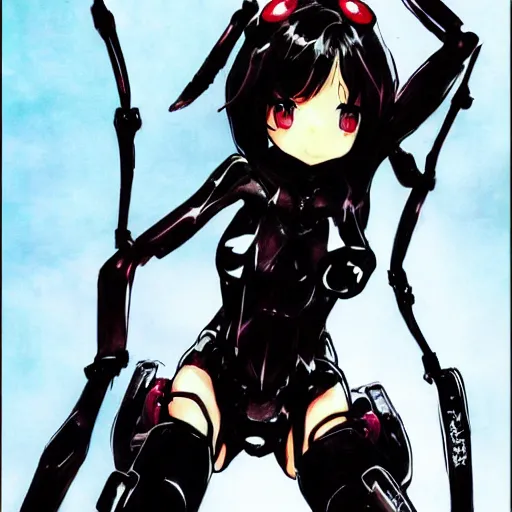 Image similar to cute anime spider girl, Yoji Shinkawa