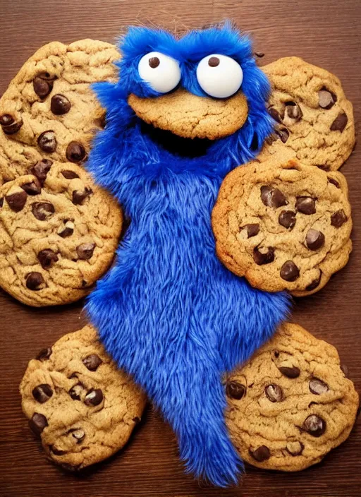 Prompt: a cookie monster fur coat