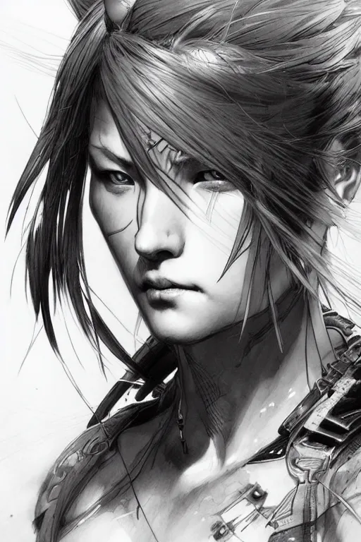 Prompt: very detailed portrait of a warrior princess, very detailed character drawing, yoji shinkawa, yoshitaka amano, award - winning art, trending on artstation