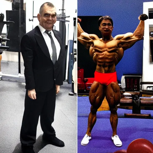 Prompt: mr. bean but a bodybuilder