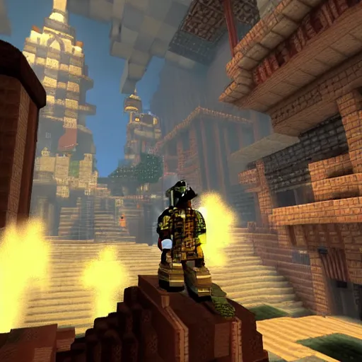 Image similar to Screenshot from Bioshock, Minecraft