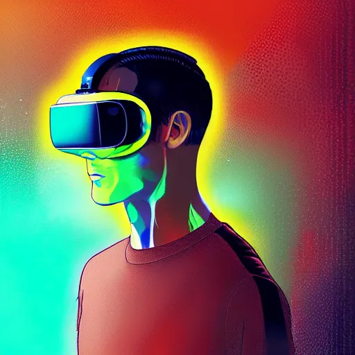 Prompt: portrait of a futurist soccer player with vr headset, cyberpunk, electronic, colored, beautiful, science fiction, devient art