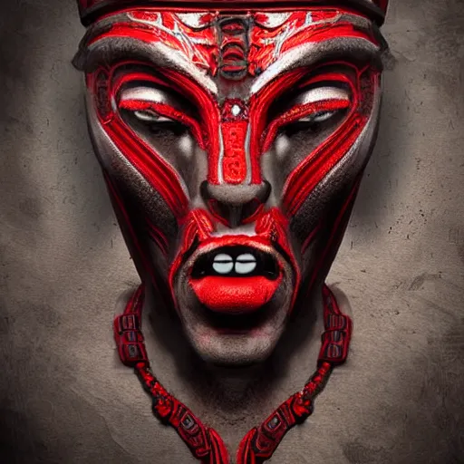 Prompt: portrait of an ancient warrior red and black theme studio photo realistic