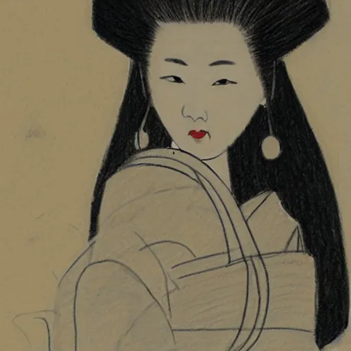 Image similar to a drawing by guido creapax of a geisha