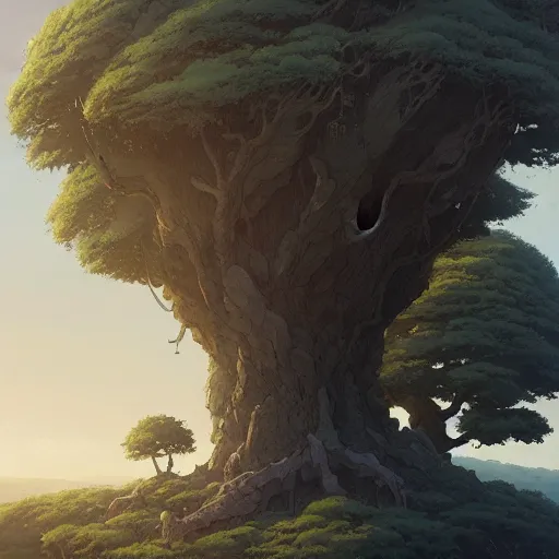 Prompt: a landscape of a single ancient ash tree, studio ghibli, castle in the sky, animated, anime, illustrated, by greg rutkowski, dungeons and dragons on artstation