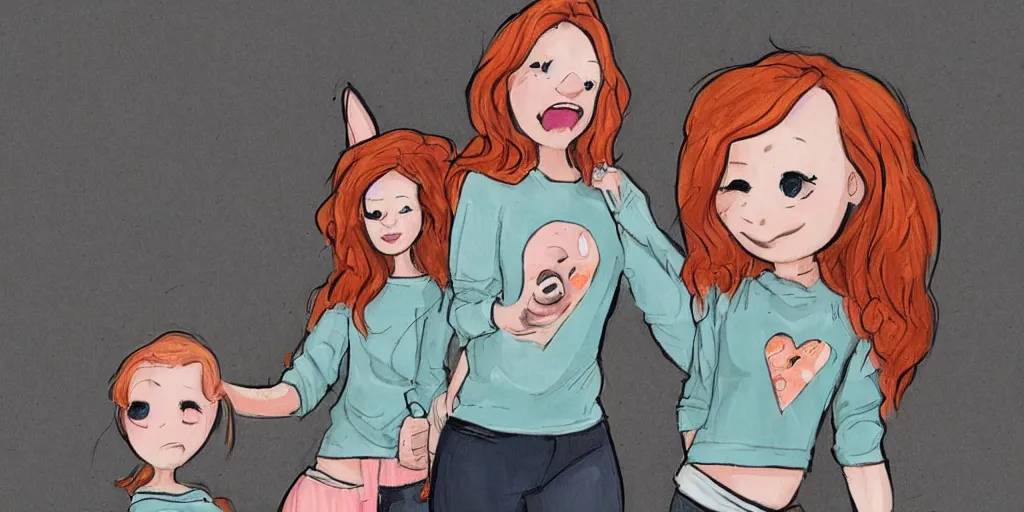 Image similar to women, ginger, cartoon, sweatshirt, concept art, concept art, bunny ears,