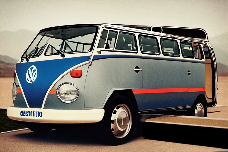 Image similar to designed by giorgetto giugiaro futuristic and modern vw bus, ektachrome photograph, volumetric lighting, f 8 aperture, cinematic eastman 5 3 8 4 film