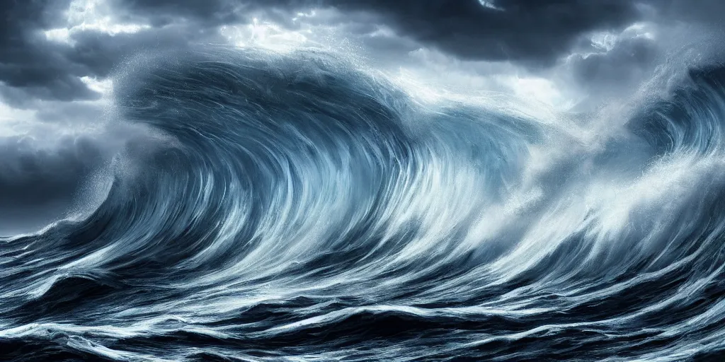 Prompt: detailed large waves. deep sea, layers, very detailed super storm, hyper realistic, impressive, very atmospheric, god ray, cinematic, deep, very high complexity, stunning, masterpiece, weather photography, very detailed. 4 k