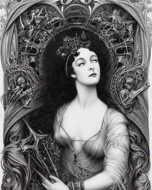 Image similar to in the style of beautiful vivien leigh, steampunk, detailed and intricate by jean delville, gustave dore and marco mazzoni, art nouveau, symbolist, visionary, gothic, pre - raphaelite