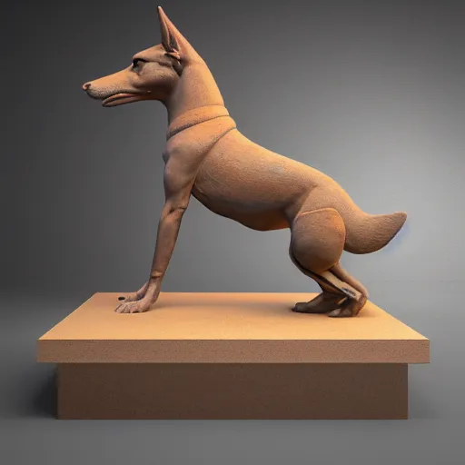 Image similar to ancient statue of Anubis the jackal god, seated at attention on a plinth, octane render, studio lighting