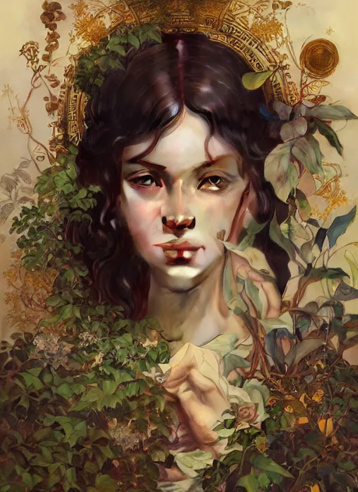 Image similar to hyper realistic photographer looking through a vintage medium format camera, design on white background, beautiful details, lush foliage cyberpunk, gold, drawn by john singer sargent, tom bagshaw, norman rockwell, alphonso mucha, lolish, trending on artstation